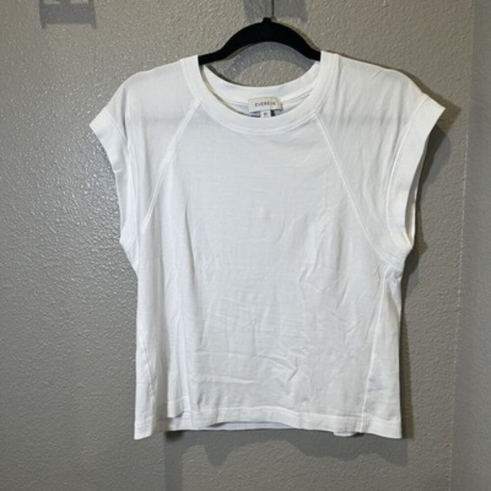 Evereve White Pima Cotton Short Sleeve Sweatshirt Tee XS Minimalist Casual